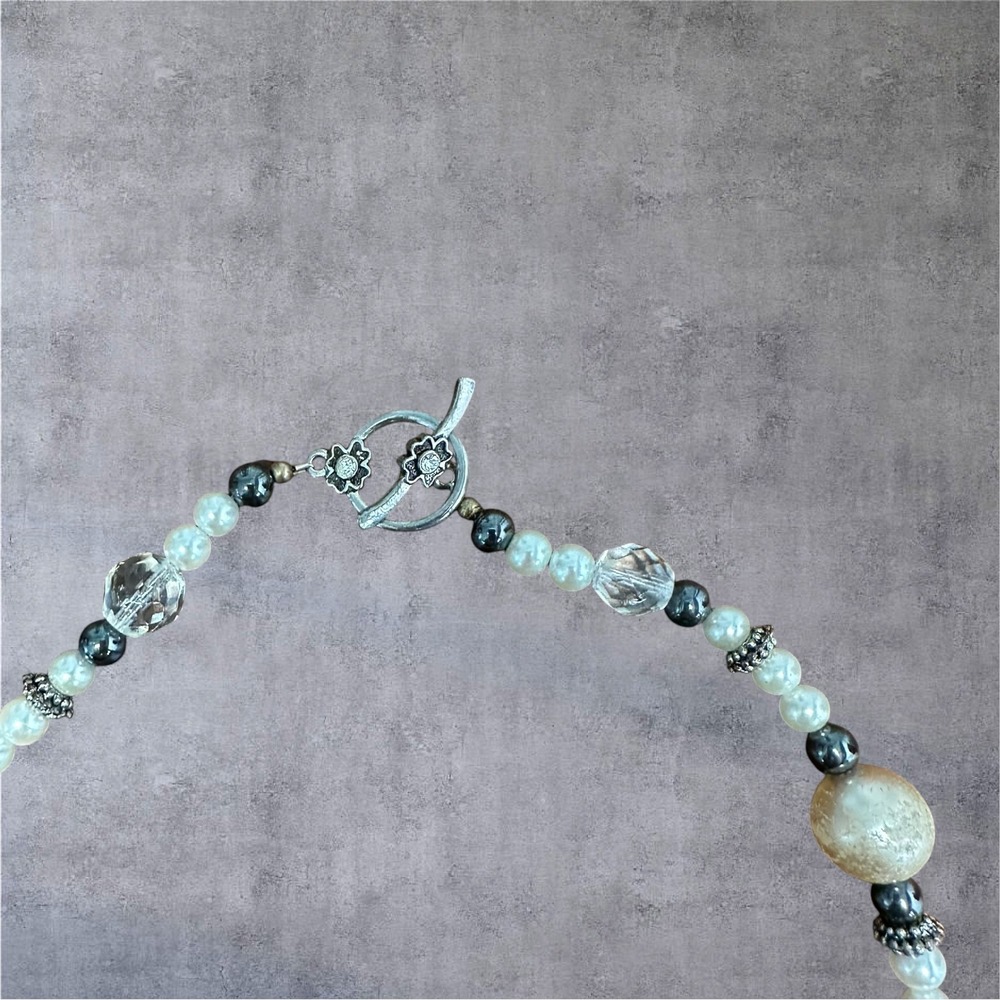 Artisian Glass Leaf Pendant Necklace Multicolor Silver White Brown Boho - Picture 6 of 9